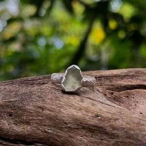 Sea foam sea glass beaded floral sterling & fine silver thick band